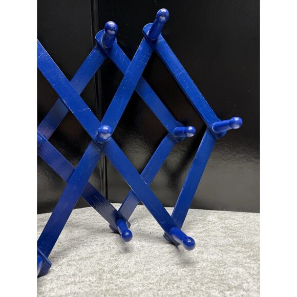 2 Vintage 10-Peg Large Blue Wood Accordion Wall Hanging Rack 20 Pegs Total! - Picture 2 of 8